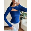 Göğüs Pencere Kruvaze Bluz - SAKS MAVİSİ