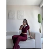 Gömlek Yaka Crop & Pantolon Takım - BORDO