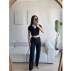 Gömlek Yaka Crop & Pantolon Takım - SİYAH