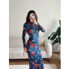 Gül Baskı Long Elbise