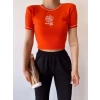 Gül Nakış Crop T-shirt-TURUNCU