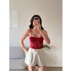 Güpürlü Bel Korse Bodysuit - KIRMIZI