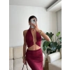 Halka Detay Boyun Bağlamalı Elbise - BORDO