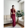 Halka Detay Boyun Bağlamalı Elbise - BORDO