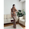 Halka Detay Boyun Bağlamalı Elbise - LEOPAR