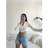 Halka Fermuar Crop Bluz-BEYAZ