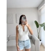 Halter Polo Yaka Fermuar Crop - BEYAZ