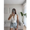 Halter Polo Yaka Fermuar Crop - BEYAZ