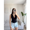 Halter Polo Yaka Fermuar Crop - SİYAH