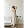 Halter Yaka Keten Elbise - BEJ