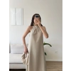 Halter Yaka Keten Elbise - BEJ