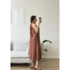 Halter Yaka Keten Elbise - KAHVE