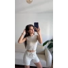 Halter Yaka Şortlu Takım - BEJ