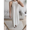 Halter Yaka Tiril Keten Elbise - BEJ