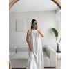 Halter Yaka Tiril Keten Elbise - BEJ