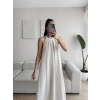 Halter Yaka Tiril Keten Elbise - BEJ