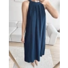 Halter Yaka Tiril Keten Elbise - LACİVERT