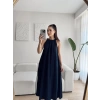 Halter Yaka Tiril Keten Elbise - LACİVERT