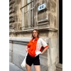 High Parçalı Unisex Oversize T-shirt-TURUNCUBEYAZ