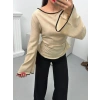 İspanyol Kol Biyeli Bluz - BEJ