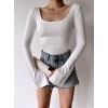 İspanyol Kol Crop Bluz-BEYAZ