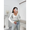 Kalp Yaka Kol İspanyol Crop - BEYAZ