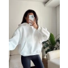 Kanguru Cep Oversize Sweat - BEYAZ