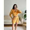 Kapüşonlu Crop & Şortlu Kadife Takım - SARI