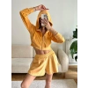 Kapüşonlu Crop & Şortlu Kadife Takım - SARI