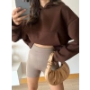 Kapüşonlu Crop Sweat - KAHVE