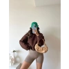 Kapüşonlu Crop Sweat - KAHVE