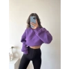 Kapüşonlu Crop Sweat - MOR