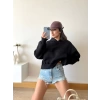 Kapüşonlu Crop Sweat - SİYAH