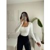 Kare Yaka Parmak Geçmeli Astarlı Bluz