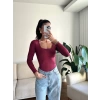 Kare Yaka Bodysuit - BORDO