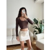 Kare Yaka Kısa Crop - KAHVE