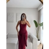 Kare Yaka Kuşaklı Elbise - BORDO