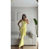 Kare Yaka Kuşaklı Elbise - SARI