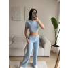 Kaşkorse Crop & Pantolon Takım - BEBE MAVİSİ