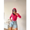 Kaşkorse Kapüşonlu Crop Hırka-FUŞYA