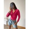Kaşkorse Kapüşonlu Crop Hırka-FUŞYA