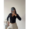 Kaşkorse Kapüşonlu Crop Hırka-SİYAH