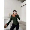 Kaşkorse Madonna Ön Büzgü Bluz - YEŞİL