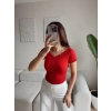 Kayık Yaka Çapraz Bluz - KIRMIZI