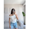 Kayık Yaka Crop - BEYAZ