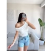 Kayık Yaka Crop - BEYAZ