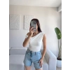 Kayık Yaka Crop - BEYAZ