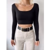 Kayık Yaka Crop Bluz-SİYAH