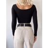 Kayık Yaka Crop Bluz-SİYAH