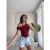 Kayık Yaka Crop - BORDO